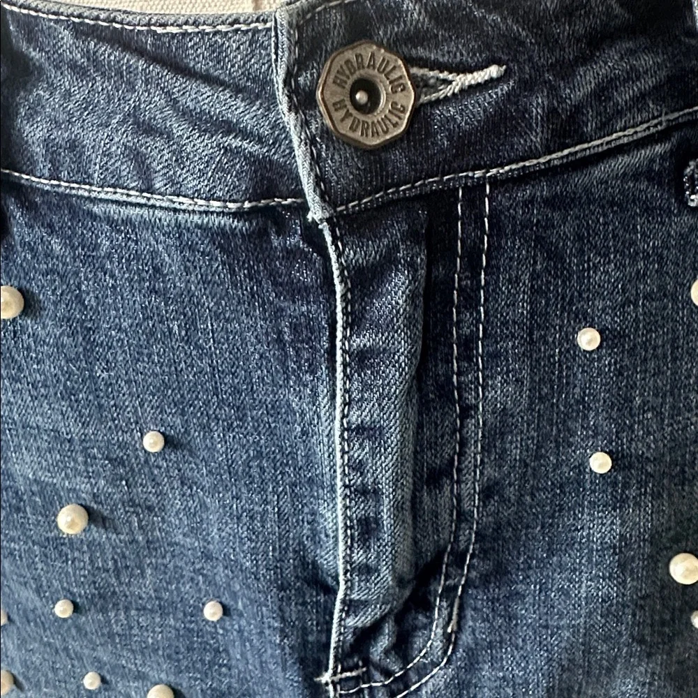 10 Hydraulic Blue Pearl-Studded Denim/Jean Skirt - Picture 5 of 10